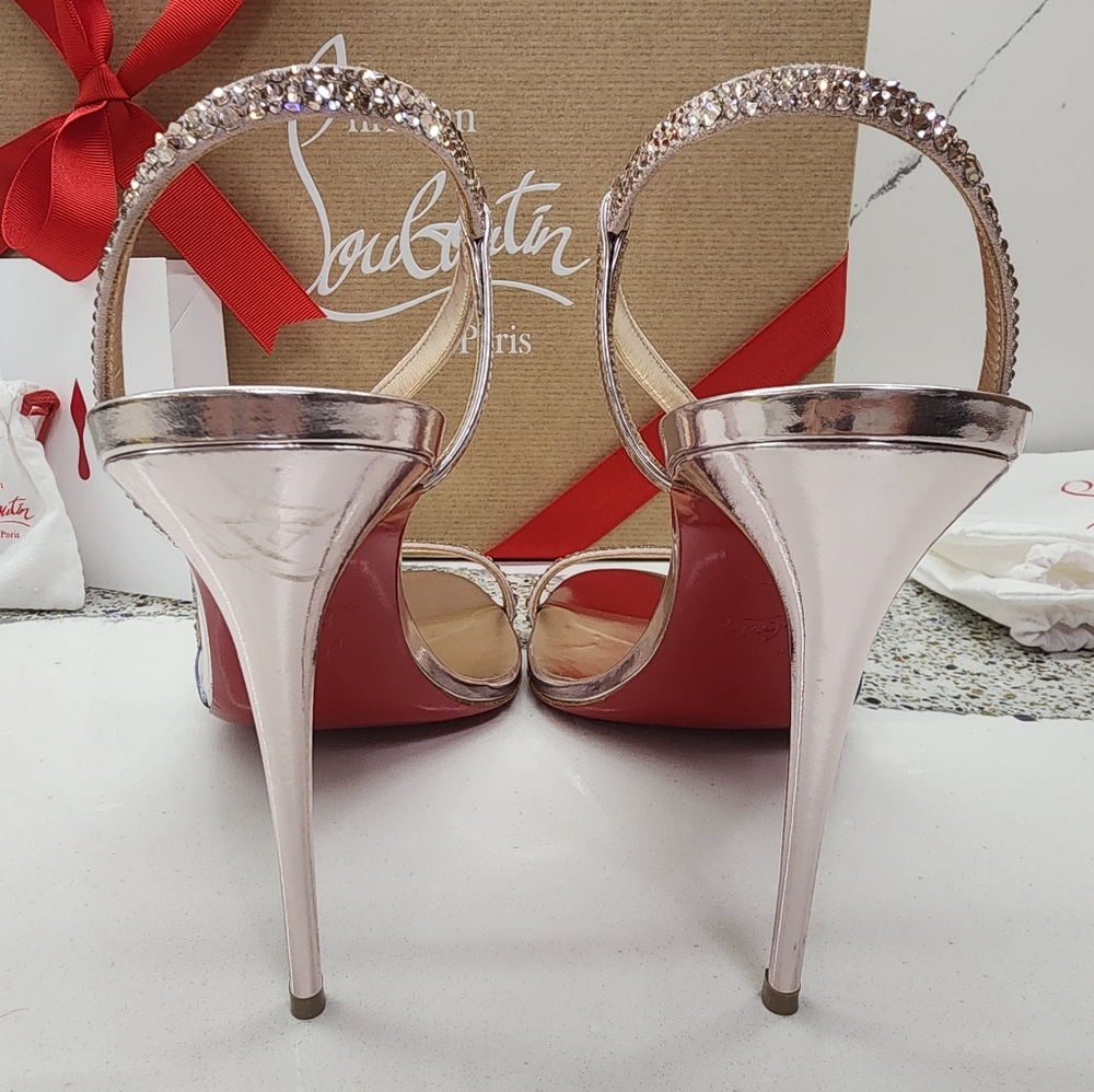 Christian Louboutin Rosalie Strass (Crystal) Sandal Heels in Vintage Rose 40 - Picture 9 of 16